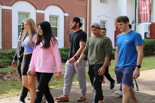 International students conversing on campus